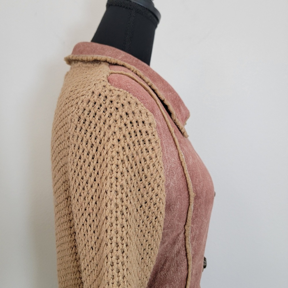 VTG Y2K Wool Faux Shearling Knit Toggle Cardigan Jacket Large Retro Boho Western - Picture 12 of 16